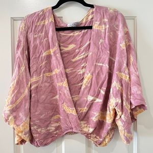 Young Fabulous Broke peach bamboo wash kimono sleeve crop top